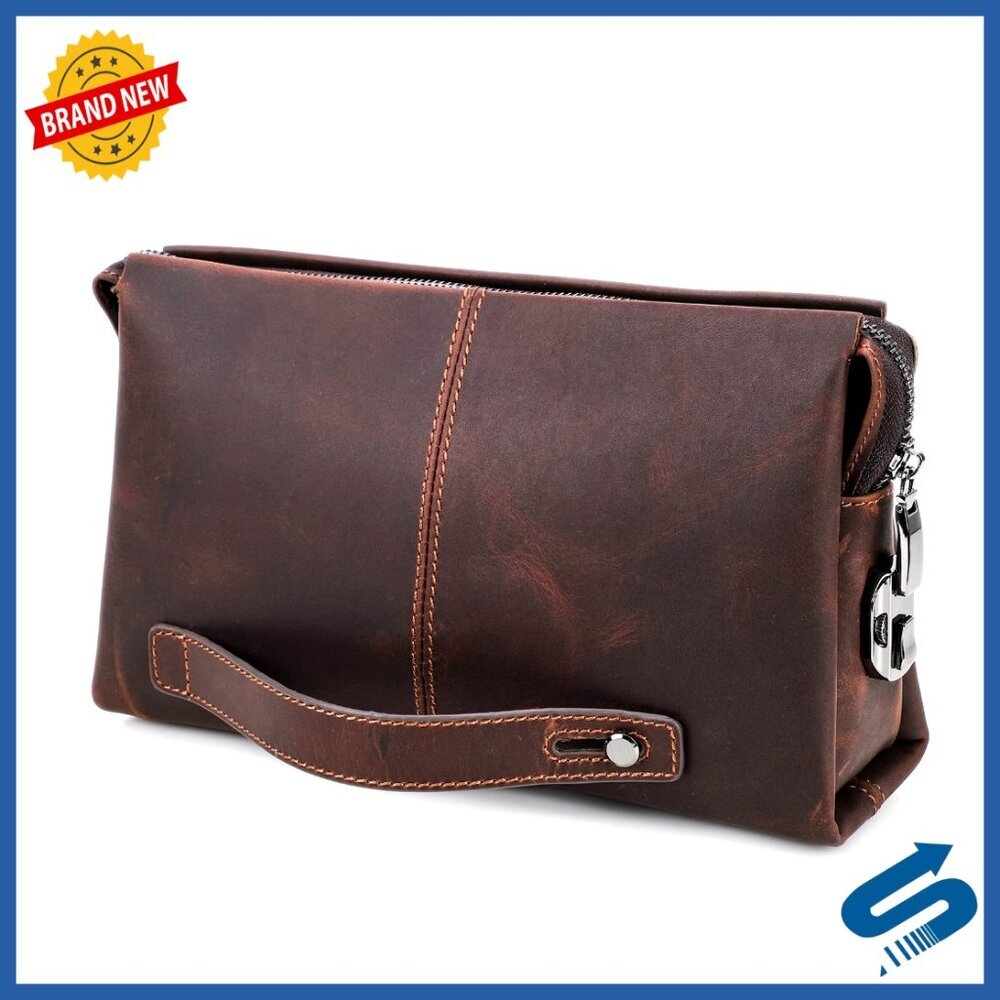 Men's Genuine Leather Clutch Bag with Code Lock, Phone Holder, Travel Business